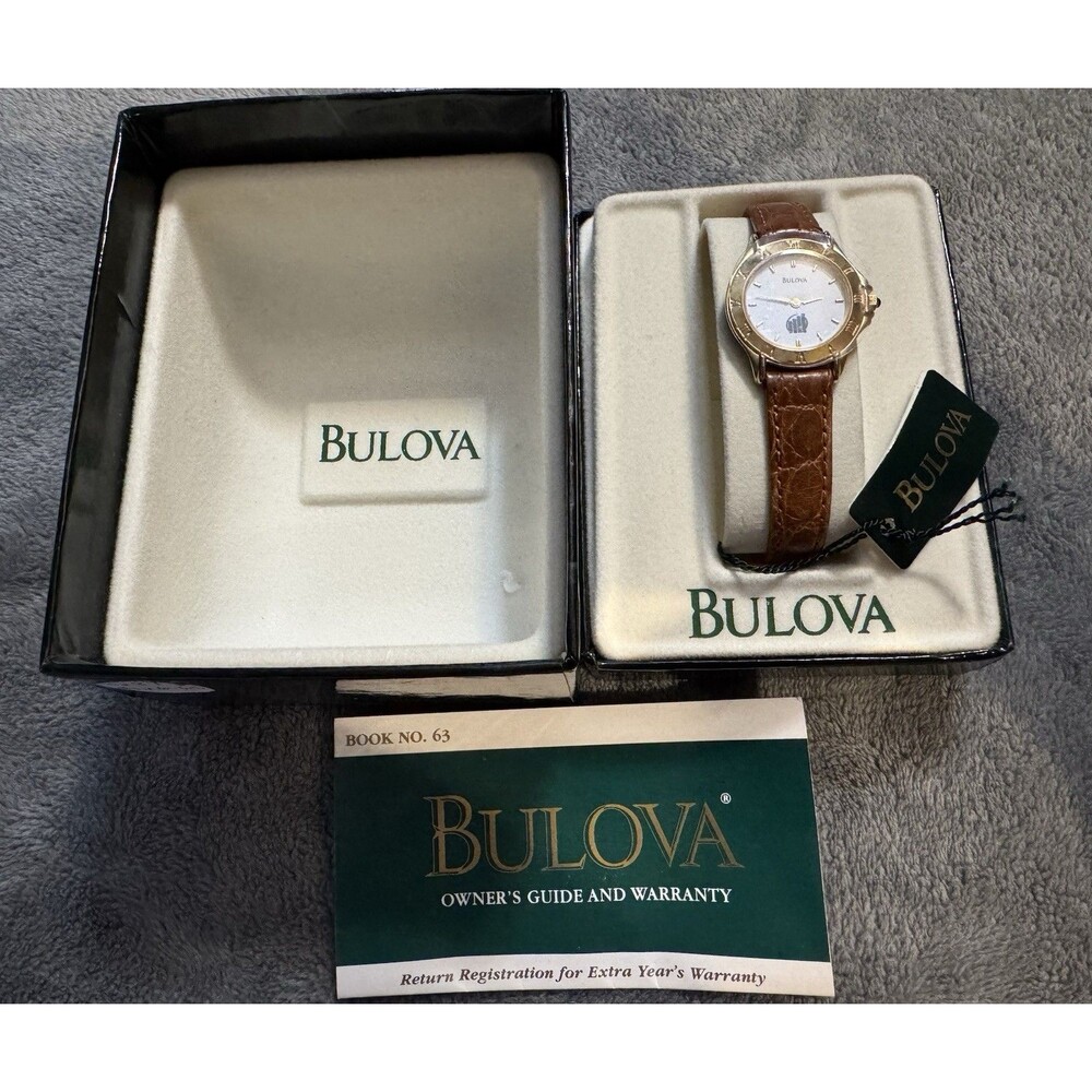 Bulova Womans Gold Tone Quartz Watch Leather Strap 97L97 NIB Needs Battery